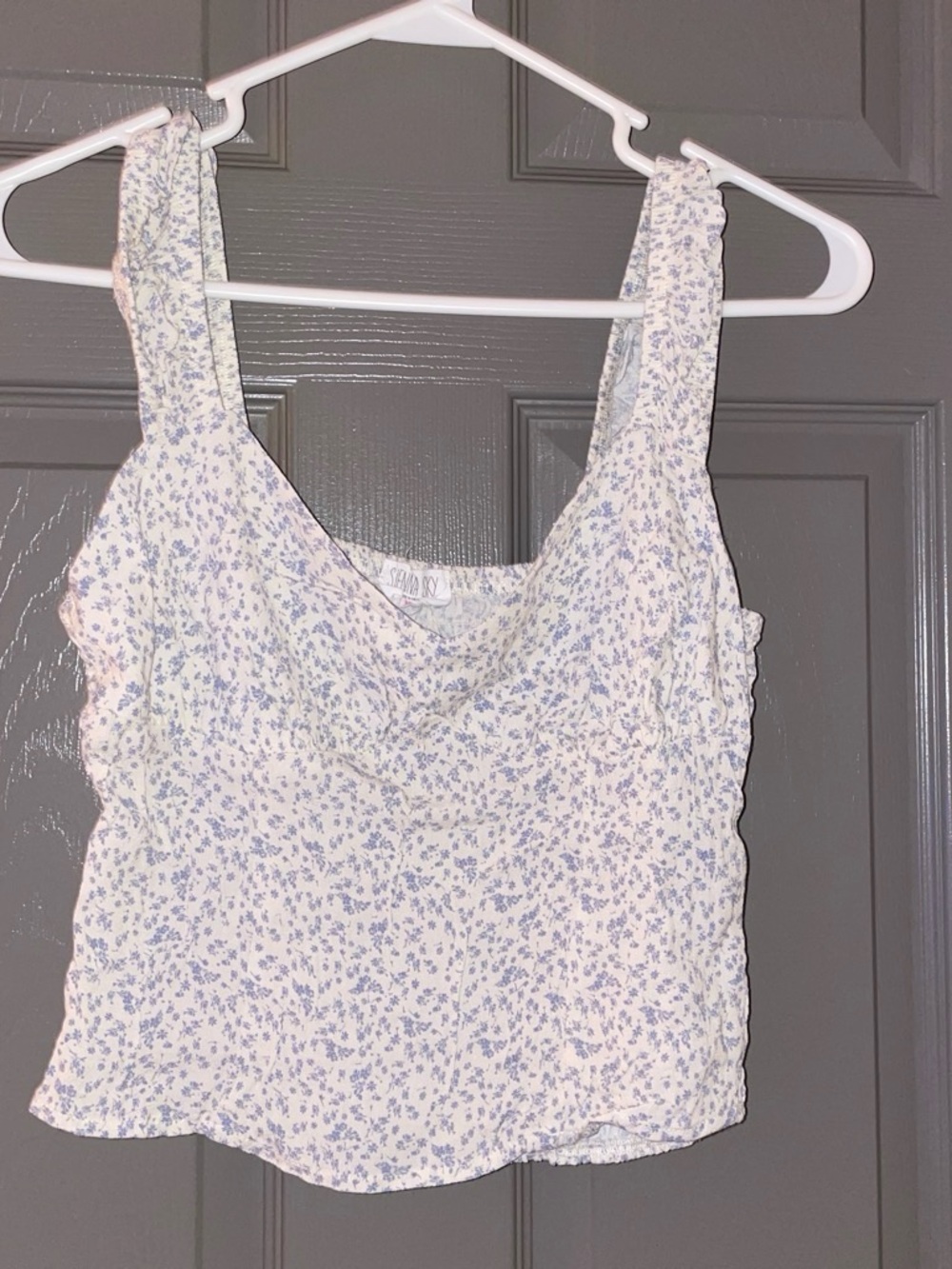 Light Blue Floral Square-Neck Tank Top - Women